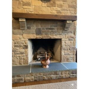 Vtg Brass Copper & Ceramic Handle  Coal And Ash Pot Rustic